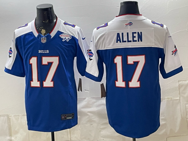 Bills #17 Josh Allen Royal Blue Commemorative Patch Football Jersey Men’s Stitched NFL Elite Jersey KKB018 – 2026–27