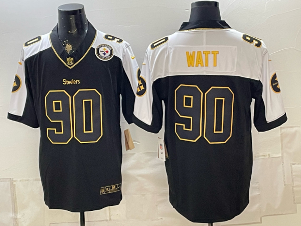 Steelers #90 T.J. Watt Black Thanksgiving Gold Lettering Football Jersey Men’s Stitched NFL Elite Jersey KKB020 – 2026–27