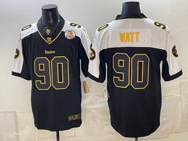Steelers #90 T.J. Watt Black Thanksgiving Gold Lettering Football Jersey Men’s Stitched NFL Elite Jersey KKB021 – 2026–27