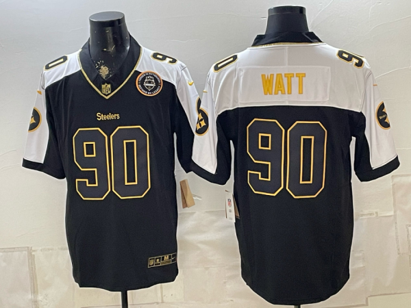 Steelers #90 T.J. Watt Black Thanksgiving Gold Lettering Football Jersey Men’s Stitched NFL Elite Jersey KKB022 – 2026–27