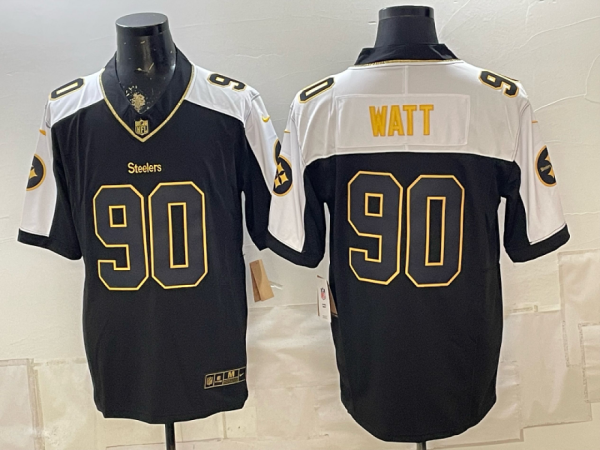 Steelers #90 T.J. Watt Black Thanksgiving Gold Lettering Football Jersey Men’s Stitched NFL Elite Jersey KKB023 – 2026–27