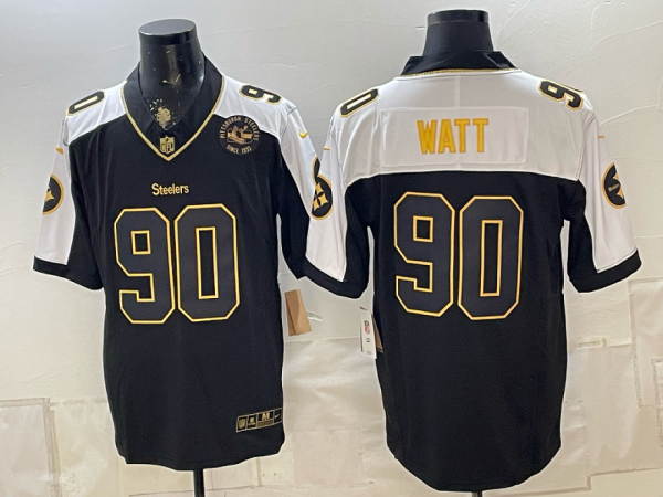Steelers #90 T.J. Watt Black Thanksgiving Gold Lettering Football Jersey Men’s Stitched NFL Elite Jersey KKB024 – 2026–27