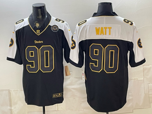 Steelers #90 T.J. Watt Black Thanksgiving Gold Lettering Football Jersey Men’s Stitched NFL Elite Jersey KKB025 – 2026–27