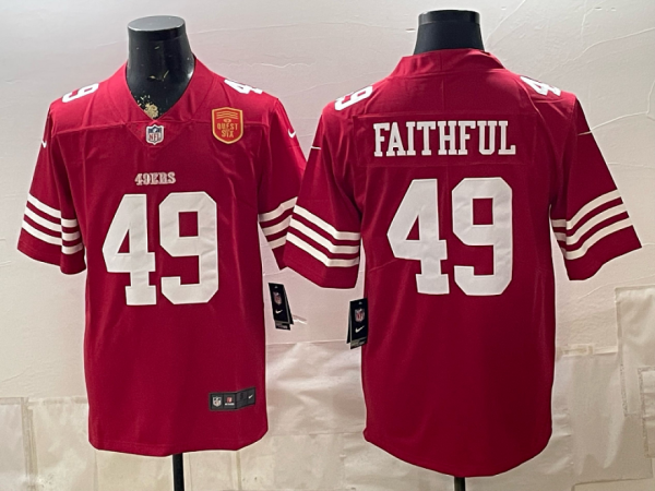 49ers #49 Faithful Red Anniversary Patch Football Jersey Men’s Stitched NFL Elite Jersey KKB038 – 2026–27