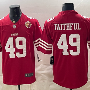 49ers #49 Faithful Red Anniversary Patch Football Jersey Men’s Stitched NFL Elite Jersey KKB039 – 2026–27