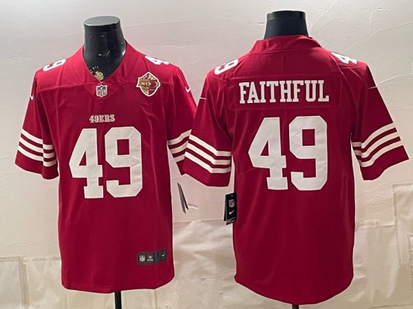 49ers #49 Faithful Red Anniversary Patch Football Jersey Men’s Stitched NFL Elite Jersey KKB039 – 2026–27