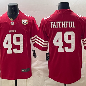 49ers #49 Faithful Red Anniversary Patch Football Jersey Men’s Stitched NFL Elite Jersey KKB040 – 2026–27