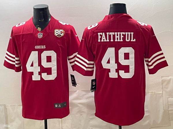 49ers #49 Faithful Red Anniversary Patch Football Jersey Men’s Stitched NFL Elite Jersey KKB040 – 2026–27