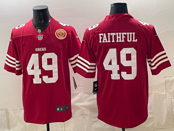 49ers #49 Faithful Red Anniversary Patch Football Jersey Men’s Stitched NFL Elite Jersey KKB041 – 2026–27