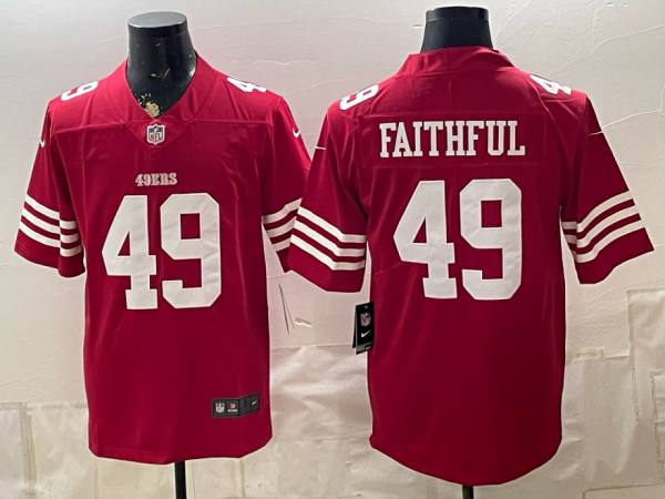 49ers #49 Faithful Red Anniversary Patch Football Jersey Men’s Stitched NFL Elite Jersey KKB042 – 2026–27