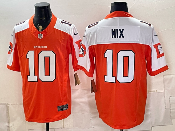 Broncos #10 Bo Nix Orange and White Thanksgiving Throwback Football Jersey Men’s Stitched NFL Elite Jersey KK001 – 2026–27