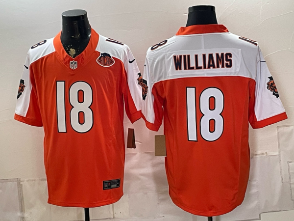 Bears #18 Caleb Williams Orange and White Thanksgiving Patch Football Jersey Men’s Stitched NFL Elite Jersey KK010 – 2026–27