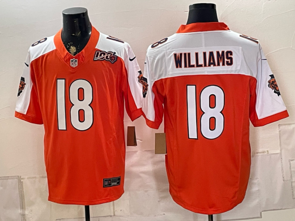 Bears #18 Caleb Williams Orange and White Thanksgiving Patch Football Jersey Men’s Stitched NFL Elite Jersey KK011 – 2026–27