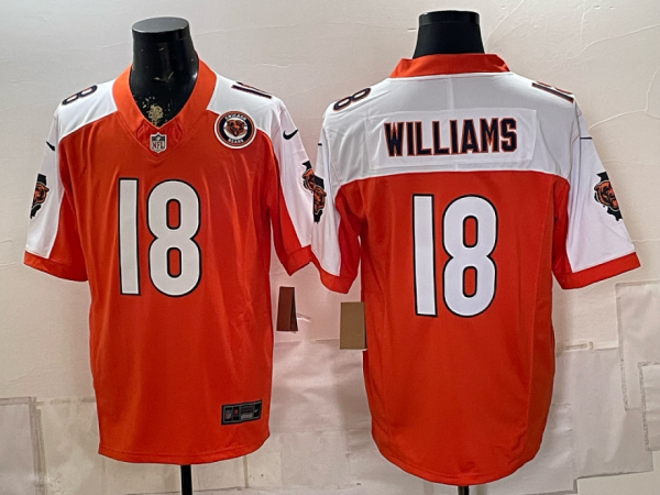 Bears #18 Caleb Williams Orange and White Thanksgiving Patch Football Jersey Men’s Stitched NFL Elite Jersey KK012 – 2026–27