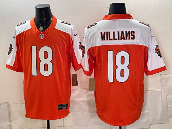 Bears #18 Caleb Williams Orange and White Thanksgiving Patch Football Jersey Men’s Stitched NFL Elite Jersey KK013 – 2026–27