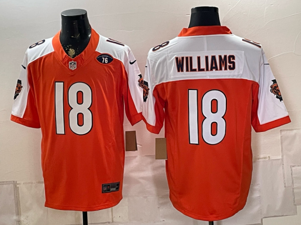 Bears #18 Caleb Williams Orange and White Thanksgiving Patch Football Jersey Men’s Stitched NFL Elite Jersey KK014 – 2026–27