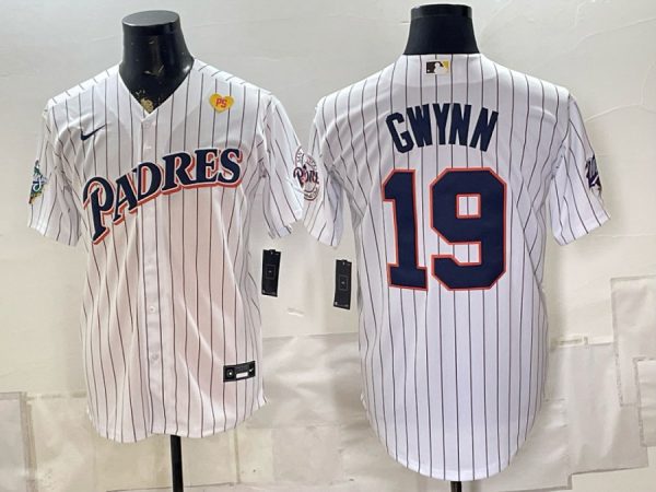 yp253103630-045 Padres #19 Tony Gwynn White Pinstripe Throwback Patch Baseball Jersey New Cool Base Stitched MLB Jersey KK045 – 2026–27