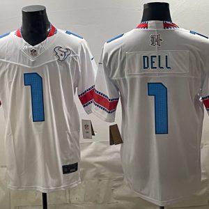 Texans #1 Tank Dell White Throwback Patch Football Jersey Men’s Stitched NFL Elite Jersey KK004 – 2026–27
