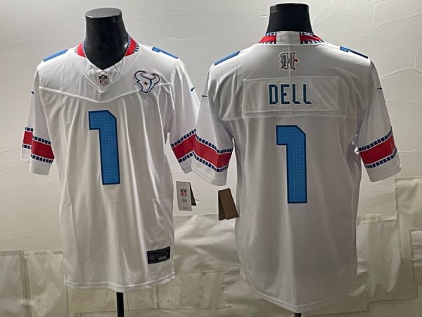 Texans #1 Tank Dell White Throwback Patch Football Jersey Men’s Stitched NFL Elite Jersey KK004 – 2026–27
