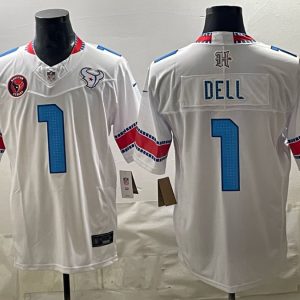 Texans #1 Tank Dell White Throwback Patch Football Jersey Men’s Stitched NFL Elite Jersey KK005 – 2026–27