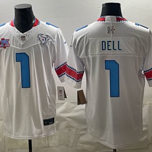 Texans #1 Tank Dell White Throwback Patch Football Jersey Men’s Stitched NFL Elite Jersey KK006 – 2026–27