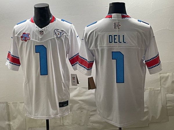 Texans #1 Tank Dell White Throwback Patch Football Jersey Men’s Stitched NFL Elite Jersey KK006 – 2026–27