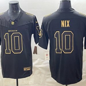 Broncos #10 Bo Nix Navy Blue and Gold Championship Football Jersey Men’s Stitched NFL Elite Jersey KK007 – 2026–27