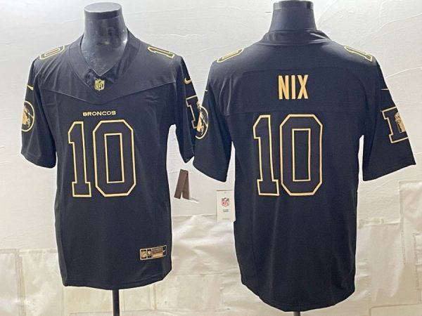 Broncos #10 Bo Nix Navy Blue and Gold Championship Football Jersey Men’s Stitched NFL Elite Jersey KK007 – 2026–27