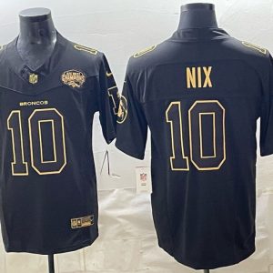 Broncos #10 Bo Nix Navy Blue and Gold Championship Football Jersey Men’s Stitched NFL Elite Jersey KK009 – 2026–27