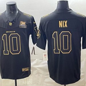 Broncos #10 Bo Nix Navy Blue and Gold Championship Football Jersey Men’s Stitched NFL Elite Jersey KK010 – 2026–27