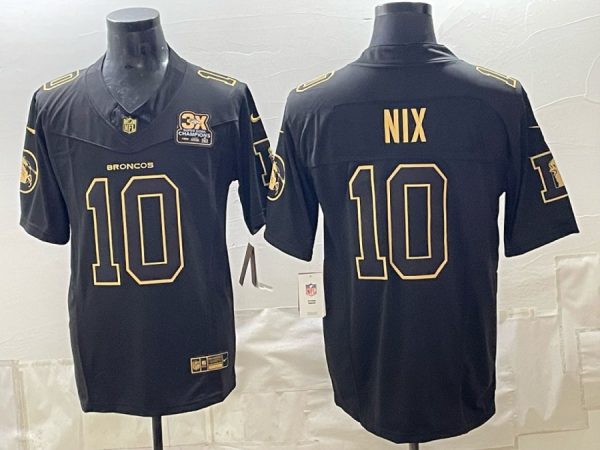 Broncos #10 Bo Nix Navy Blue and Gold Championship Football Jersey Men’s Stitched NFL Elite Jersey KK010 – 2026–27