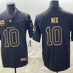 Broncos #10 Bo Nix Navy Blue and Gold Championship Football Jersey Men’s Stitched NFL Elite Jersey KK011 – 2026–27