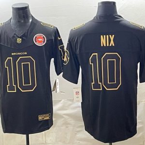 Broncos #10 Bo Nix Navy Blue and Gold Championship Football Jersey Men’s Stitched NFL Elite Jersey KK012 – 2026–27