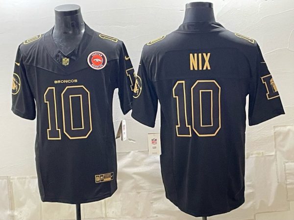 Broncos #10 Bo Nix Navy Blue and Gold Championship Football Jersey Men’s Stitched NFL Elite Jersey KK012 – 2026–27