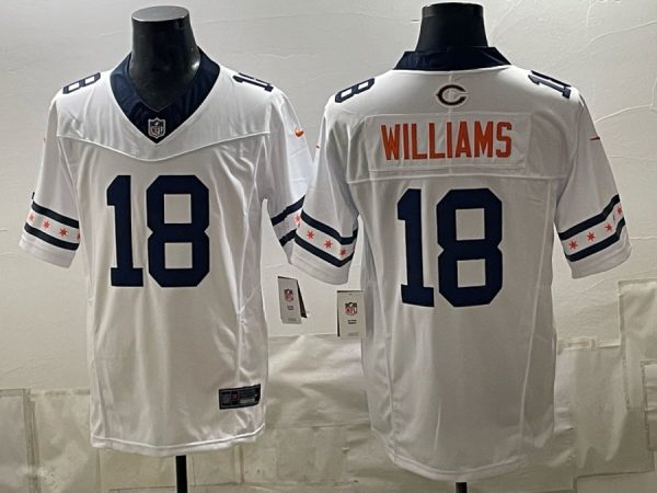 Bears #18 Caleb Williams White Throwback Patch Football Jersey Men’s Stitched NFL Elite Jersey KK013 – 2026–27