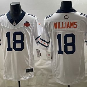 Bears #18 Caleb Williams White Throwback Patch Football Jersey Men’s Stitched NFL Elite Jersey KK014 – 2026–27