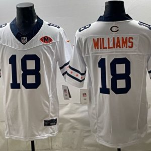 Bears #18 Caleb Williams White Throwback Patch Football Jersey Men’s Stitched NFL Elite Jersey KK015 – 2026–27