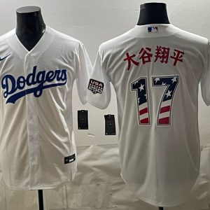 Dodgers #17 Shohei Ohtani White USA Flag Baseball Jersey New Cool Base Stitched MLB Jersey KK040 – 2026–27