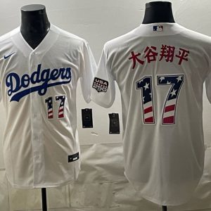 Dodgers #17 Shohei Ohtani White USA Flag Baseball Jersey New Cool Base Stitched MLB Jersey KK041 – 2026–27