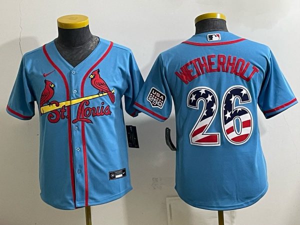 Cardinals #26 JJ Wetherholt Powder Blue Throwback Baseball Jersey New Cool Base Stitched MLB Jersey KK070 – 2026–27