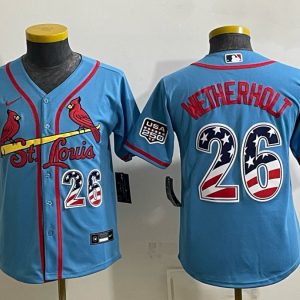 Cardinals #26 JJ Wetherholt Powder Blue Throwback Baseball Jersey New Cool Base Stitched MLB Jersey KK071 – 2026–27