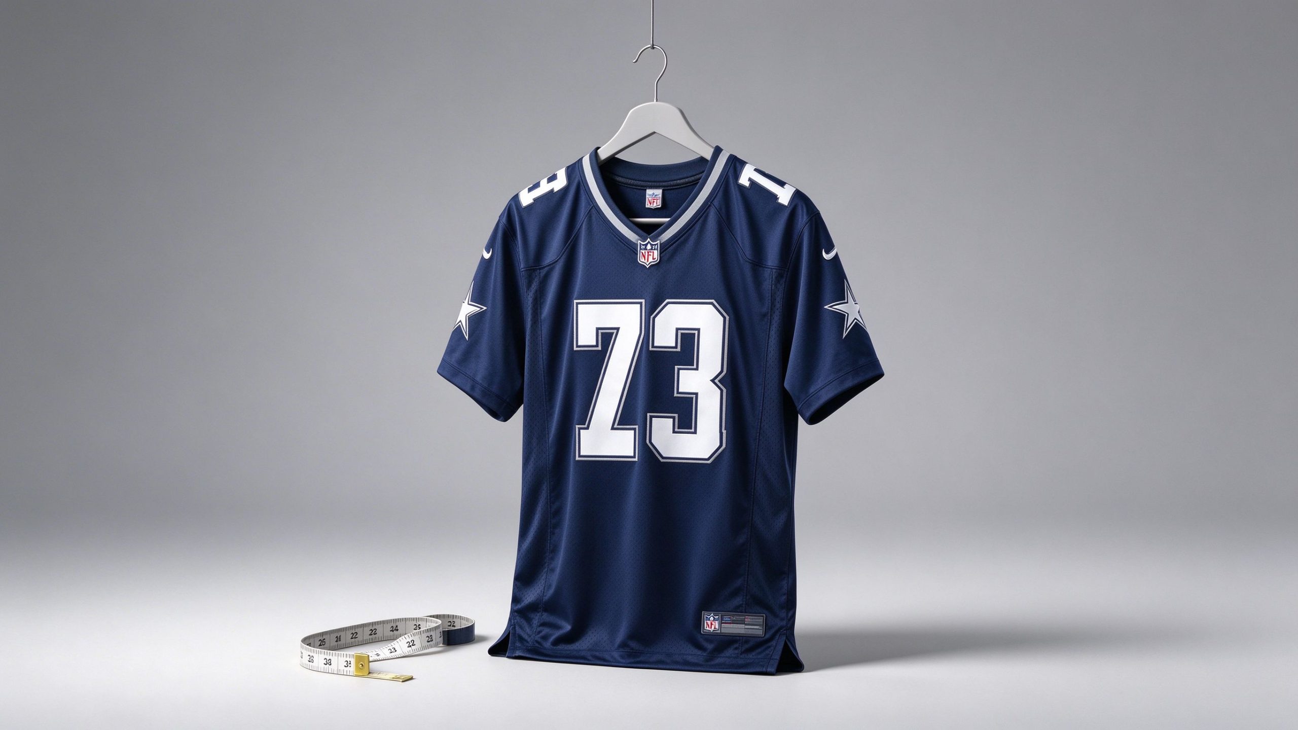 NFL football jersey sizing guide with measuring tape